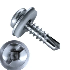 Bohrschrauben mit Dichtscheibe Linsenkopf mit gehärtete Bohrspitze mit EPDM Scheibe (Ø x L) 4,8 x 16,0 mm Edelstahl A2 GOEBEL silber GL DIN7504SQ Werksnorm Innenvierkant Längsschlitz Selbstbohrende Schraube Selbstschneidende Bohrschraube