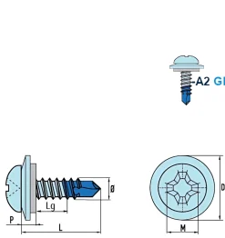 Bohrschrauben mit Dichtscheibe Linsenkopf gehärtete Bohrspitze EPDM Scheibe (Ø x L) 4,2 x 16,0mm Kreuzschlitz Edelstahl A2 GOEBEL silberGL DIN7504M Werksnorm Linsenkopf Phillips-Kreuzschlitz PH Selbstbohrende Schraube Selbstschneidende