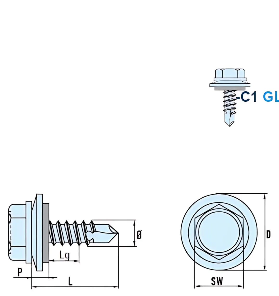 Bohrschrauben mit Dichtscheibe EPDM Scheibe angepresster Bund (Ø x L) 4,2 x 13,0 mm Edelstahl C1 GOEBEL silber GL DIN7504K Werksnorm Sechskant Außensechskant - Sechskantschraube - Selbstbohrende Schraube - Selbstschneidende Bohrschrauben