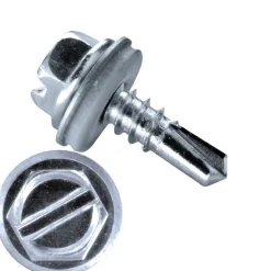 Bohrschrauben mit Dichtscheibe angepresster Bund EPDM Scheibe (Ø x L) 5,5 x 19,0 mm Stahl verzinkt DIN7504L Werksnorm Sechskant Außensechskant Längsschlitz - Sechskantschraube - Selbstbohrende Schraube - Selbstschneidende Bohrschrauben