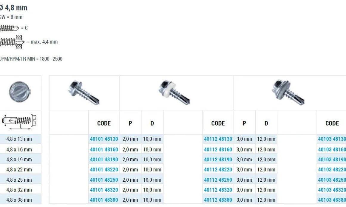Bohrschrauben mit Dichtscheibe angepresster Bund EPDM Scheibe (Ø x L) 4,8 x 13,0mm Stahl verzinkt DIN7504L Werksnorm Sechskant Außensechskant Längsschlitz Sechskantschraube Selbstbohrende Schraube Selbstschneidende Selbstbohrschrauben