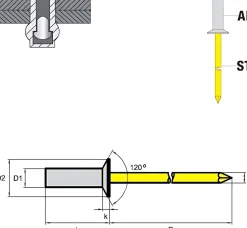 Dicht-Becherblindnieten Aluminium/Stahl (Ø x L) 4,8 x 9,5 mm mit Senkkopf ISO15974 - Dicht-Becherblindniete - Becher-Blindniete - Dichtblindniete - Bechernieten - Dichtnieten - CUP