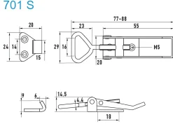 Exzenterverschluss 701 S kleines Exzenterverschluss Stahl verzinkt mit gerader Grundtplatte und Gegenhaken - Kistenverschluss - Kofferverschluss - Hebel Verschluss