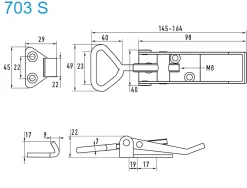 Exzenterverschluss Edelstahl A4 703 S grosser Exzenterverschluss mit gerader Grundtplatte und Gegenhaken - Kistenverschluss - Kofferverschluss - Hebel Verschluss