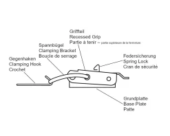 Exzenterverschluss Edelstahl A4 703 S grosser Exzenterverschluss mit gerader Grundtplatte und Gegenhaken - Kistenverschluss - Kofferverschluss - Hebel Verschluss