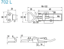 Exzenterverschluss Edelstahl A4 702 L mittelgrosser Exzenterverschluss mit Verschlussvorrichtung gerader Grundtplatte und Gegenhaken - Kistenverschluss - Kofferverschluss - Hebel Verschluss