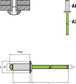 Flachkopf Nieten Aluminium/Edelstahl A2 (Ø x L) 3,2 x 14,0 mm mit Flachkopf - Flachkopf Niete - Popniete - STANDARD