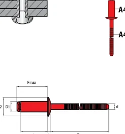 Flachkopf Nieten mit gerilltem Nietdorn Edelstahl A4/Edelstahl A4 (Ø x L) 4,0 x 8,0 mm mit Flachkopf - Flachkopf Niete mit gerilltem Nietdorn - Popniete - STANDARD