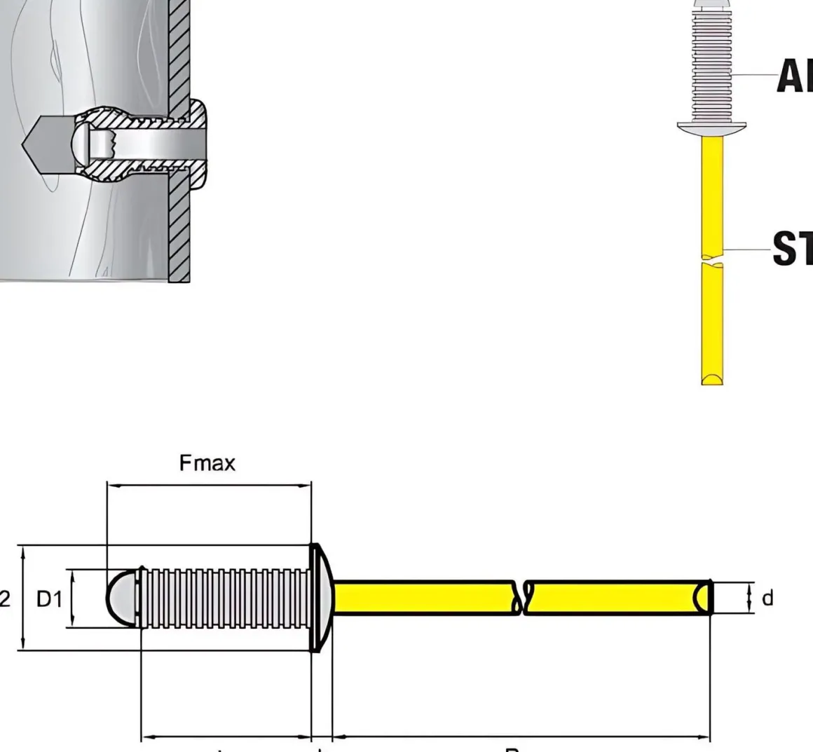 Gerillte Nieten Aluminium/Stahl (Ø x L) 4,8 x 8,0 mm mit Flachkopf - Gerillte Blindnieten - Niete - RILLI