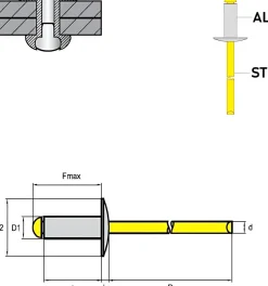 Großkopf Nieten Aluminium/Stahl (Ø x L) 3,2 x 6,0 mm mit Großkopf - Großkopf Niete - Popniete - STANDARD