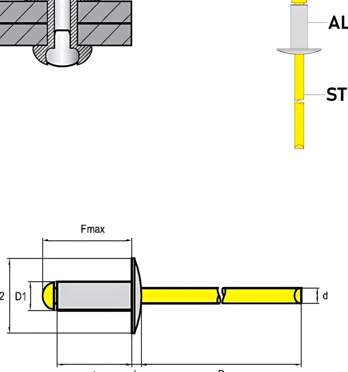 Großkopf Nieten Aluminium/Stahl (Ø x L) 4,8 x 14,0 mm mit Großkopf - Großkopf Niete - Popniete - STANDARD