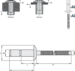 Hochfeste Blindnieten Aluminium/Aluminium (Ø x L) 6,4 x 14,5 mm mit Flachkopf - Niete mit gerilltem Nietdorn - Hochfeste Nieten - GO-LOCK