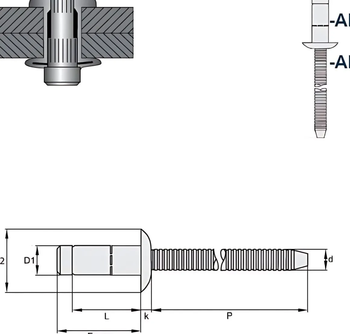 Hochfeste Blindnieten Aluminium/Aluminium (Ø x L) 6,4 x 18,5 mm mit Flachkopf - Niete mit gerilltem Nietdorn - Hochfeste Nieten - PREMIUM-LOCK
