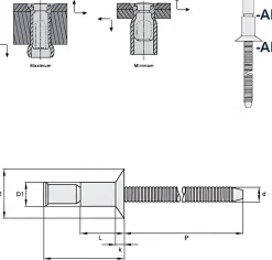 Hochfeste Blindnieten Aluminium/Aluminium (Ø x L) 4,8 x 12,0 mm mit Senkkopf - Niete mit gerilltem Nietdorn - Hochfeste Nieten - M-LOCK