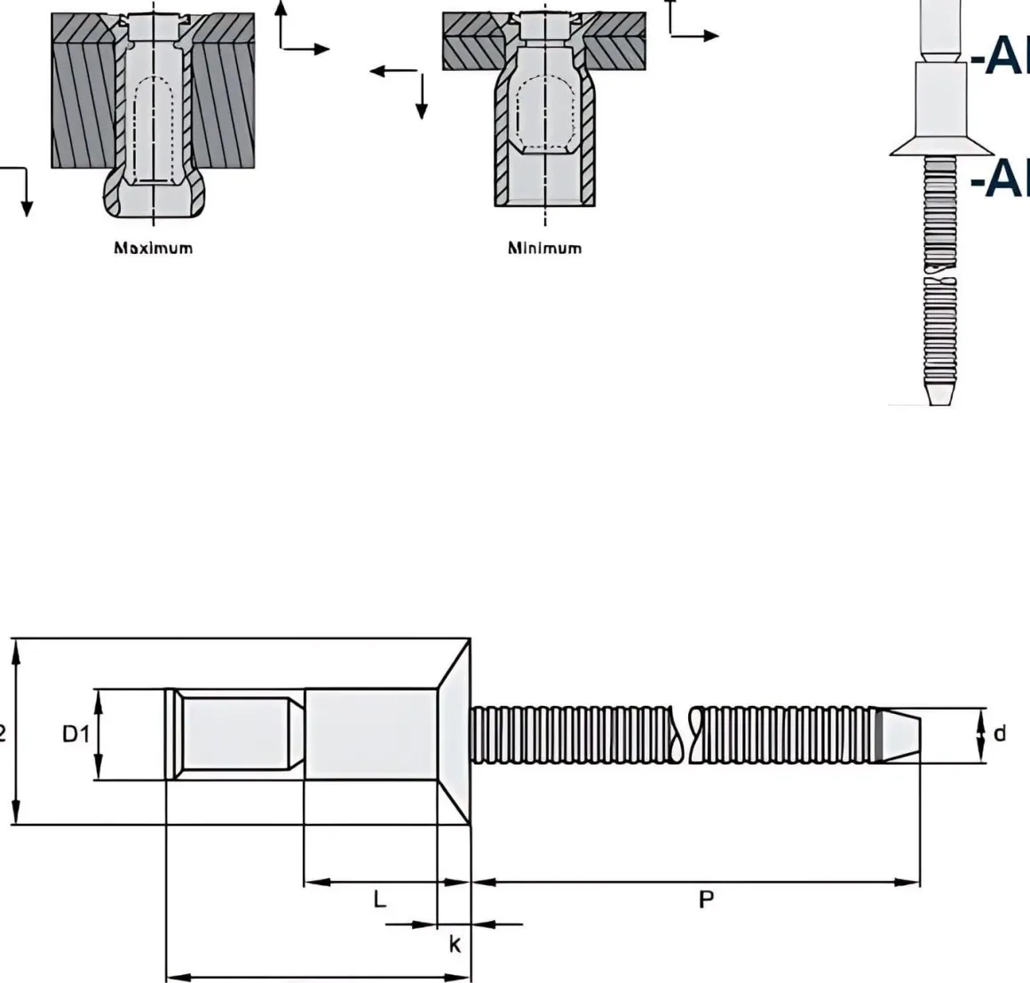 Hochfeste Blindnieten Aluminium/Aluminium (Ø x L) 4,8 x 12,0 mm mit Senkkopf - Niete mit gerilltem Nietdorn - Hochfeste Nieten - M-LOCK