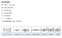 Hochfeste Blindnieten Aluminium/Aluminium (Ø x L) 9,8 x 21,3 mm mit Flachkopf - Niete mit gerilltem Nietdorn - Hochfeste Nieten - GO-LOCK