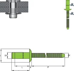 Hochfeste Blindnieten Edelstahl A2/Edelstahl A2 (Ø x L) 4,8 x 14,0 mm mit Flachkopf - Niete mit gerilltem Nietdorn - Hochfeste Nieten - PREMIUM-LOCK
