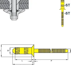 Hochfeste Blindnieten Stahl/Stahl (Ø x L) 6,0 x 16,0 mm mit Senkkopf - Niete mit gerilltem Nietdorn - Hochfeste Nieten - GO-BULB II