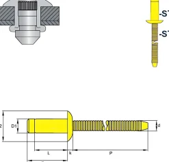 Hochfeste Blindnieten Stahl/Stahl (Ø x L) 6,4 x 9,0 mm mit Flachkopf - Niete mit gerilltem Nietdorn - Hochfeste Nieten - H-LOCK