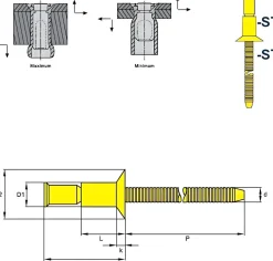 Hochfeste Blindnieten Stahl/Stahl (Ø x L) 4,8 x 12,0 mm mit Senkkopf - Niete mit gerilltem Nietdorn - Hochfeste Nieten - M-LOCK