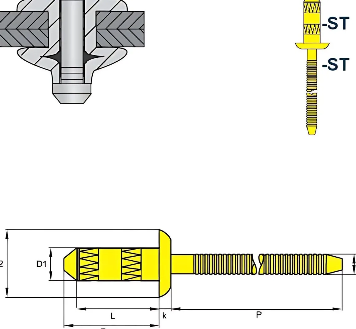 Hochfeste Blindnieten Stahl/Stahl (Ø x L) 3,2 x 11,0 mm mit Flachkopf - Niete mit gerilltem Nietdorn - Hochfeste Nieten - GO-BULB II