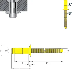 Hochfeste Blindnieten Stahl/Stahl (Ø x L) 6,4 x 19,5 mm mit Senkkopf - Niete mit gerilltem Nietdorn - Hochfeste Nieten - PREMIUM-LOCK