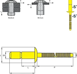 Hochfeste Blindnieten Stahl/Stahl (Ø x L) 4,8 x 10,5 mm mit Flachkopf - Niete mit gerilltem Nietdorn - Hochfeste Nieten - GO-LOCK