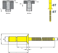 Hochfeste Blindnieten Stahl/Stahl (Ø x L) 4,8 x 17,0 mm mit Senkkopf - Niete mit gerilltem Nietdorn - Hochfeste Nieten - GO-LOCK