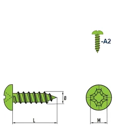 Linsenblechschrauben (Ø x L) 4,2 x 16 mm Edelstahl A2 Linsenkopf Phillips-Kreuzschlitz PH DIN7981 ISO7049 Werksnorm - Linsenkopfschrauben – Blechschrauben (AISI 304/02)