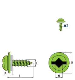 Linsenblechschrauben mit Dichtscheibe EPDM Scheibe (Ø x L) 4,2 x 9,5 mm Edelstahl A2 Linsenkopf Längsschlitz – Linsenkopfschrauben - Blechschrauben