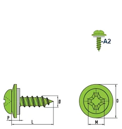 Linsenblechschrauben mit Dichtscheibe EPDM Scheibe (Ø x L) 4,8 x 19 mm Edelstahl A2 Linsenkopf Phillips-Kreuzschlitz PH DIN7981 ISO7049 Werksnorm – Linsenkopfschrauben - Blechschrauben