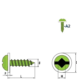 Linsenblechschrauben mit PA Scheibe (Ø x L) 4,2 x 25 mm Edelstahl A2 Linsenkopf Längsschlitz – Linsenkopfschrauben - Blechschrauben
