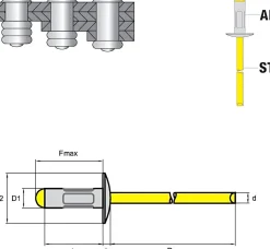 Mehrbereichsblindnieten Aluminium/Stahl (Ø x L) 3,2 x 9,5 mm Großkopf Niete - Mehrbereichsnieten - MULTI