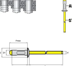 Mehrbereichsblindnieten Aluminium/Stahl (Ø x L) 4,0 x 20,0 mm Flachkopf Niete - Mehrbereichsnieten - MULTI