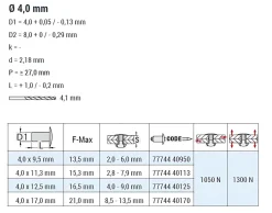 Mehrbereichsblindnieten Aluminium/Edelstahl A2 (Ø x L) 4,0 x 9,5 mm Senkkopf Niete - Mehrbereichsnieten - MULTI