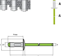 Mehrbereichsblindnieten Aluminium/Edelstahl A2 (Ø x L) 4,0 x 9,5 mm Großkopf Niete - Mehrbereichsnieten - MULTI