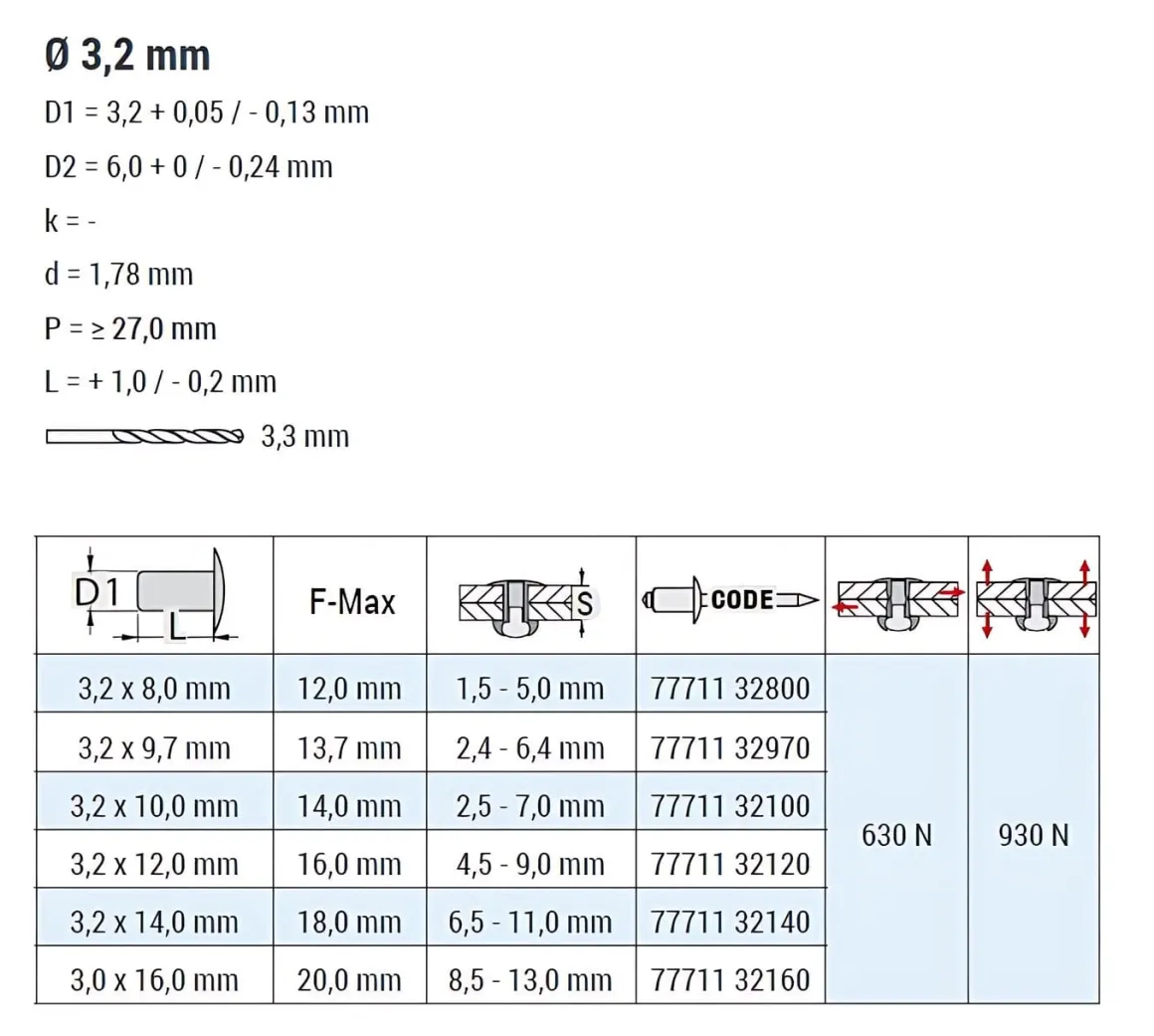 Mehrbereichsblindnieten Aluminium/Stahl (Ø x L) 3,2 x 16,0 mm Senkkopf Niete - Mehrbereichsnieten - MULTI