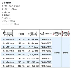 Mehrbereichsblindnieten Aluminium/Stahl (Ø x L) 4,8 x 24,8 mm mit Flachkopf 9005 schwarz - Flachkopf Niete - Mehrbereichsnieten - RAINBOW MULTI
