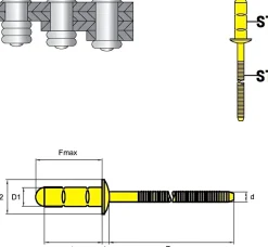 Mehrbereichsblindnieten Stahl/Stahl (Ø x L) 3,2 x 12,0 mm Flachkopf Niete - Mehrbereichsnieten - MULTI