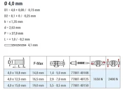 Mehrbereichsblindnieten Stahl/Stahl (Ø x L) 4,0 x 10,8 mm Flachkopf Niete - Mehrbereichsnieten - MULTI