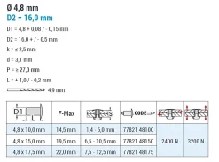 Mehrbereichsblindnieten Stahl/Stahl (Ø x L) 4,8 x 10,0 mm Großkopf Niete - Mehrbereichsnieten - MULTI