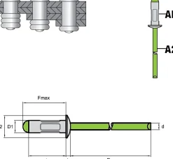 Mehrbereichsnieten Aluminium/Edelstahl A2 (Ø x L) 3,2 x 11,1 mm Flachkopf Niete - Mehrbereichsblindnieten - MULTI
