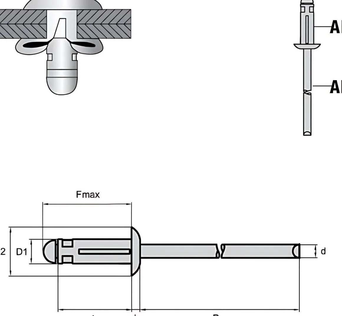 Presslaschen-Blindnieten Aluminium/Aluminium (Ø x L) 4,0 x 13,6 mm mit Flachkopf - Presslaschen-Blindniete - Presslaschenblindniete (Leichtbau) - TRI-GO