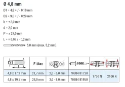 Presslaschenblindnieten (Leichtbau) Stahl/Stahl (Ø x L) 4,8 x 19,5 mm mit Flachkopf - Presslaschen-Blindniete - Presslaschenblindniete (Leichtbau) - TRI-GO
