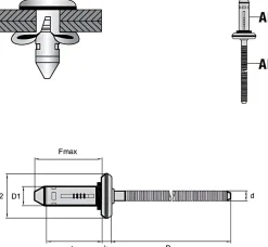 Presslaschen-Blindnieten mit gerilltem Nietdorn und EPDM Dichtscheibe Aluminium/Aluminium 5,2 x 22,2 mm Flachkopf - Presslaschen-Blindniete mit gerilltem Nietdorn und EPDM Dichtscheibe - Presslaschenblindniete (Konstruktionsbau) - TRE-GO