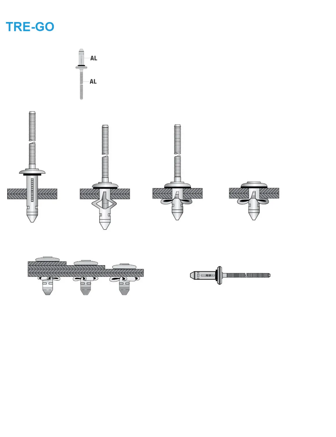 Presslaschen-Blindnieten mit gerilltem Nietdorn und EPDM Dichtscheibe Aluminium/Aluminium 5,2 x 25,4 mm Flachkopf - Presslaschen-Blindniete mit gerilltem Nietdorn und EPDM Dichtscheibe - Presslaschenblindniete (Konstruktionsbau) - TRE-GO