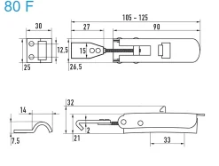 Schnellverschluss mit Federsicherung Stahl verzinkt 80 F grosses Kappenschloss mit Federsicherung gewölbter Grundtplatte und Gegenhaken - Kistenverschluss - Kofferverschluss - Hebel Verschluss
