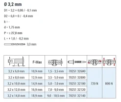 Senkkopf Nieten Aluminium/Edelstahl A2 (Ø x L) 3,2 x 6,0 mm mit Senkkopf - Senkkopf Niete - Popniete - STANDARD
