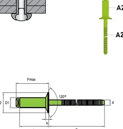 Senkkopf Nieten mit gerilltem Nietdorn Edelstahl A2/Edelstahl A2 (Ø x L) 4,8 x 25,0 mm mit Senkkopf ISO15984 - Senkkopf Niete mit gerilltem Nietdorn - Popniete - STANDARD