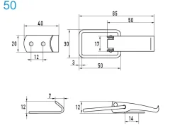 Spannverschluss Edelstahl A2 50 kleines Kappenschloss selbstschliessend mit gerader Grundtplatte und Gegenhaken - Kistenverschluss - Kofferverschluss - Hebel Verschluss